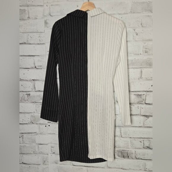 CBR Turn Down Neck Long Sleeve Buttons Striped Patchwork Bodycon Dress ~ NWT - Picture 4 of 16